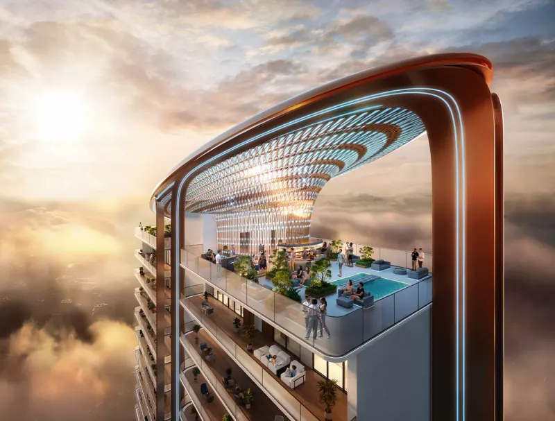 Sky lounge with a temperature-controlled pool high above the clouds